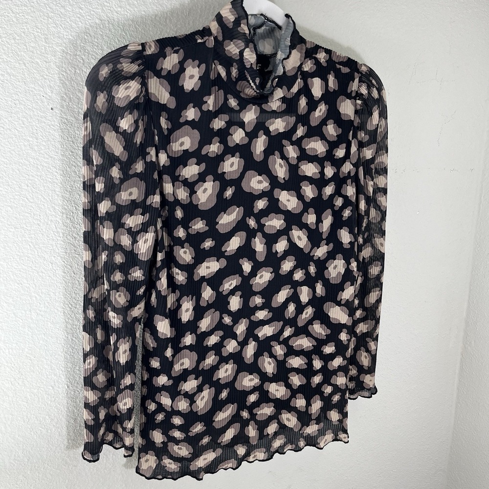 W5 Anthropologie Blouse Top Women's Large Leopard Print Mock Neck Mesh Base
